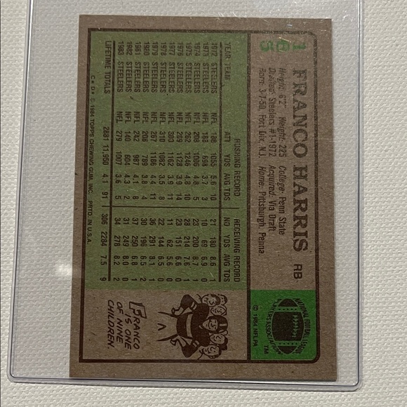1984 Topps Franco Harris #165 - Picture 2 of 2